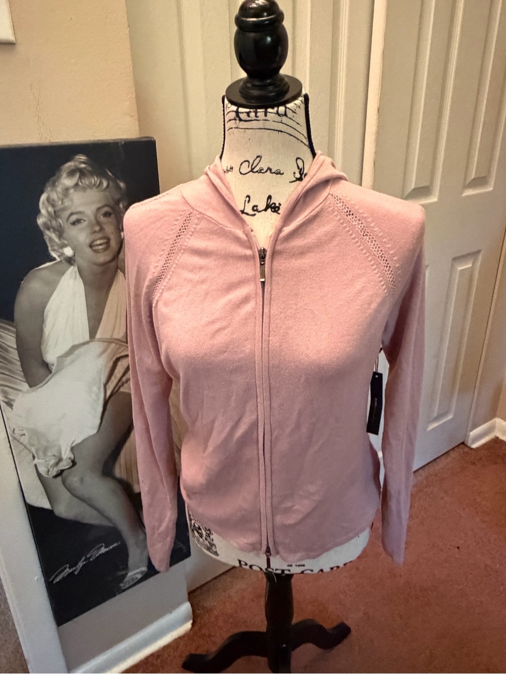 BCBGMAXAZRIA Rose Pink Zip-Up Hoodie Sweater M